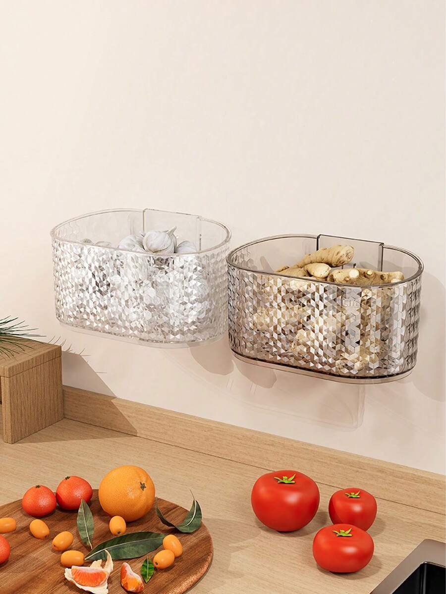 1pc Kitchen Storage Box For Onion, Ginger And Garlic, Wall-Mounted Shelf, Household Spice Rack, Vegetable & Fruit Storage Rack, Egg Holder, No-Drill Hanging Basket, Kitchen Organization Accessories - Multicolor - View 1