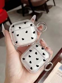 Black Heart Painted Earphone Case With Button, Transparent Protective Cover, Anti-Drop Soft Shell Compatible With Apple 1/2/3/4, Pro 2nd Gen, 3/4/5 Wireless Bluetooth Earphones, Suitable For Women - Multicolor - View 3