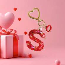 1pc Red Epoxy Initial Keychain, Cute Rhinestone Red Lip Heart Shaped Keyring, Valentine's Day Gift, Women Bag Charm Pendant, Suitable For Gifting To Lover/Best Friend/Mother/Friend - Red - View 26