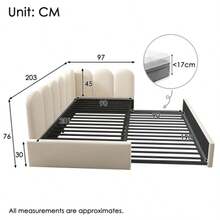 Upholstered Daybed 90 X 200 Cm, Sofa Bed With Pull-Out Function 90 X 190 Cm, Slatted Bed For Children, Beige Velvet, Without Mattress - Beige - View 5