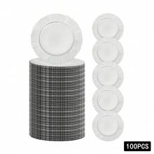 100 Pcs Antique Charger Plates Bulk 13 Inch Embossed Rim Plastic Party Dinner Plate Chargers Round Decorative Server Plate For Wedding Party Event Tableware (100pcs) - Bạc - Xem 12