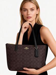 City Tote Bag In Signature Canvas Shoulder Tote Bags For Women COACH Classic Leather Printed Tote Bag Casual Bag For Daily,Shopping,Business,Travel And School,Mother's Day Leather Tote For Mom,CBT18 - 黑色1 - 查看 5