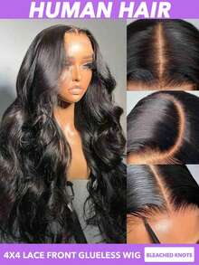 Bleached Knots 4x4 Lace Human Hair Front Wigs Pre Plucked With Baby Hair Wear And Go Glueless Wigs Real Human Hair 4x4 Body Wave Lace Front Wigs Human Hair Wigs For Women No Glue Lace Front Closure Ready To Wear Wigs 180% 250% Density 8-20 22 24 26 28 30 Inch Natural Black - Natural Black - View 2