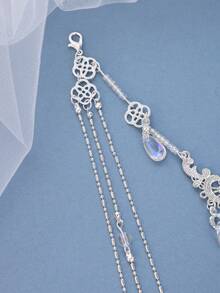 1件仙女发饰头带，女士复古长流苏头饰，镶钻水晶新娘额链婚礼发饰，适合女性和女孩 - 銀色 - 查看 5