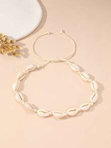 1pc Shell Necklace, Minimalist Bohemian Sea Shell Beach Style Necklace For Women, Unique Gift Idea Suitable For Outdoor Activities - Beige - View 1