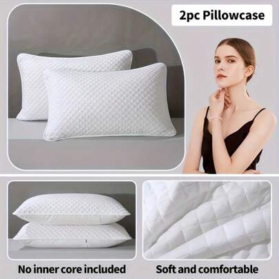[Qianbei Yu] 2pcs New Pillow Case, Plaid Solid Color 3-Layer Zipper Pillow Cover - Adult Breathable Thickened Pillowcase, No Inner Core - Suitable For All Seasons, Machine Washable, Multipurpose, Can Be Given As Gift