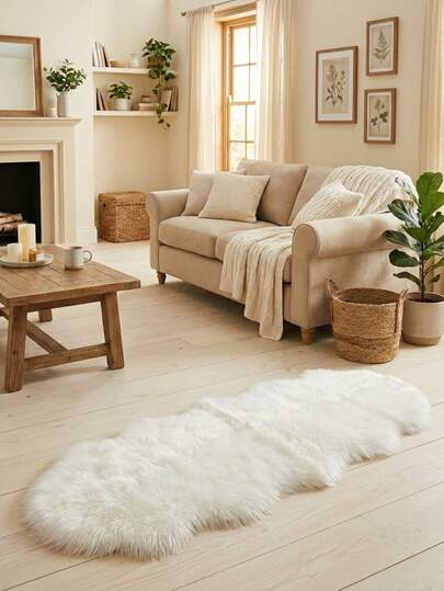 1 件装柔软蓬松白色毛绒地毯，舒适适用于卧室、客厅、书房、办公室、玄关等场所，可用作地垫，打造温馨的卧室氛围。这款毛绒地毯可水洗且防滑，造型可爱，适合室内四季使用，是理想的室内家居装饰之选。