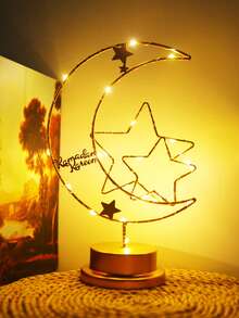 1件铁艺月亮星羊造型LED装饰灯，创意夜灯，浪漫氛围灯，月亮造型夜灯，LED灯，铁艺月亮吊灯/台灯，节日装饰灯 - 暖光 - 查看 8