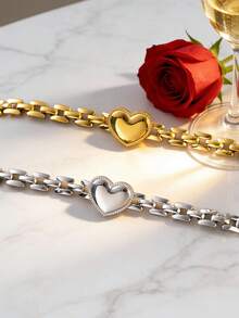 1件/2件装时尚女王心形吊坠不锈钢链手链，适合女性参加派对或日常穿着，也是送给她的绝佳礼物。 - 1 PCS Bracelet - 查看 8