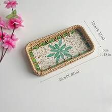 1 szt. Mały prostokątny kosz do przechowywania z rattanu i muszli, 8,66 x 4,72 x 1,18 cala, dekoracyjna tacka do przechowywania biżuterii na biurku - 1PC - Zobacz 12