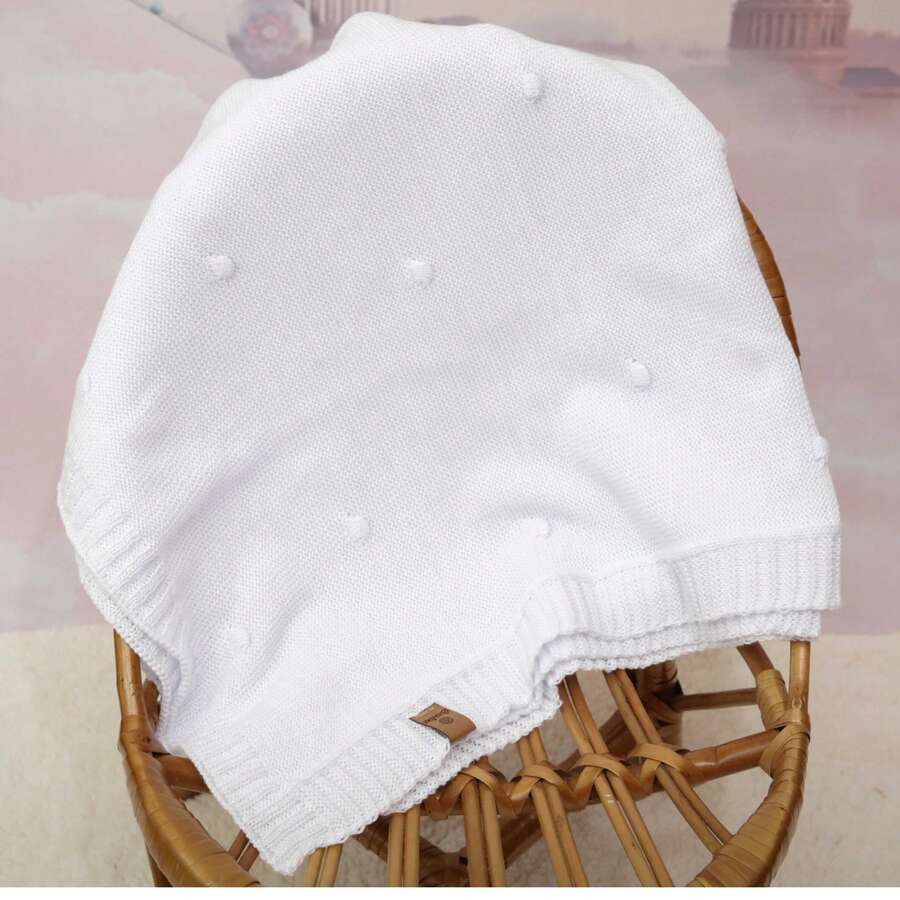 Knitted Baby Blanket, Warm Baby Blanket For Hospital Arrivals, Unisex, For Boys And Girls, Gift Blanket For Crib And Breastfeeding. - 白色 - 查看 1