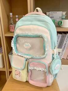 1 chiếc balo Dopamine Sweet Girl chất lượng cao, viền ren tinh tế, kiểu dáng học sinh Nhật Bản, dung tích lớn, thiết kế hai ngăn nhiều túi phối màu, kèm túi đựng phụ kiện, phù hợp cho đi học, du lịch, mua sắm, đựng tượng nhỏ, dùng hàng ngày. - Nhiều màu - Xem 16