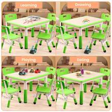 Juego de mesa y 4 sillas para niños, juego de mesa y sillas ajustables de 32 pulgadas de altura con patas de escritorio antideslizantes y organizador de escritorio de graffiti, mesas de - Verde - Ver 5