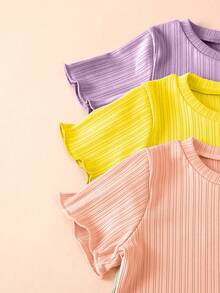 Bộ 6 món cho bé gái, màu trơn, chất liệu vải dệt kim mềm mại, thoải mái, gồm áo thun ngắn tay và quần ống loe, thích hợp mặc ngoài trời, mùa xuân/hè. - Nhiều màu - Xem 4