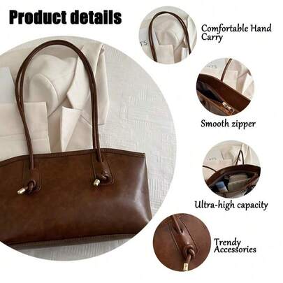 Luxury Professional Storage Tote Bag, Sophisticated Vintage Style Work Commuter Shoulder Bag With Spacious Interior Compartments, Multi-Purpose Structured Tote Bag With Folder Pocket And Top Handle Design, Premium Woven Textured Finish Fabric With Reinforced Base To Support Heavy Daily Loads