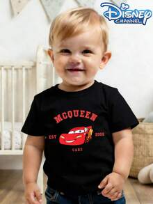 This Disney Cars Lightning McQueen Graphic Casual Short-Sleeved T-Shirt With A Round Neckline Is Designed For Both Baby Boys And Girls, Making It An Ideal Choice For Summer Wear. - Black - View 2