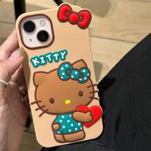 SANRIO 1个时尚创意蝴蝶结、爱心、小猫印花棕色三丽鸥硅胶防水防震保护手机壳，兼容苹果17系列、11/12/12 Pro、13/14/15、13 Pro/14 Pro/15 Pro、12 Pro Max/13 Pro Max/14 Pro Max/15 Pro Max、16、16 Pro、16 Pro Max、17、17 Pro、17 Pro Max - 棕色 - 查看 3