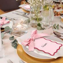 25/50 Sets Scallop Name Place Cards For Table Setting DIY Wedding Placecards With Ribbon Include 10/30/50 Name Table Cards And 10/30/50 Ribbon For Weddings Party Celebrations Supplies(Pink/Green/Black Available) - Multicolor - View 3