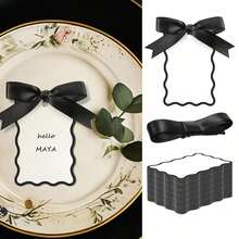 25/50 Sets Scallop Name Place Cards For Table Setting DIY Wedding Placecards With Ribbon Include 10/30/50 Name Table Cards And 10/30/50 Ribbon For Weddings Party Celebrations Supplies(Pink/Green/Black Available) - Multicolor - View 7