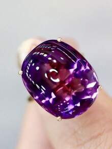 Vintage Handcrafted 14K Gold Purple Zirconia Women's Ring: February Birthstone Engagement Ring - 彩色 - 查看 5