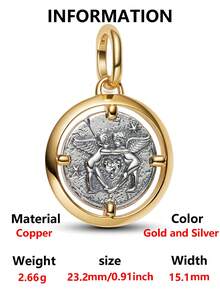 1pc Charming Vintage Electroplated Gold/Silver Angel, Star, Rose Beaded Pendant, Versatile DIY Bracelet/Necklace Gift - Multicolor - View 19
