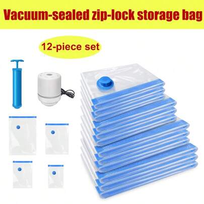 Royalswill Vacuum Bags,12 Pieces Reusable Vacuum Storage Bag Set, Send Electric Air Pump + Hand Pump For Easy Evacuation, Travel Compression Bag, Clothes Storage Bag, Available Jackets, Shirts, Cotton Clothes, Bedding, Etc. Save Space