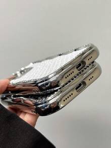 极简时尚波浪边全镶钻弧形真皮手机壳，适用于 16/15/14/13 - 黑色 - 查看 5