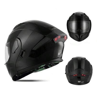 Casco Moto Abatible Con Luz Led Negro Brillante Dot 103