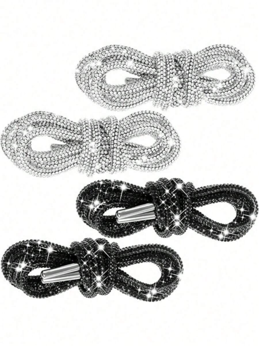 2pcs Of 100cm Luxury Rhinestone Shoelaces, Round Rhinestone Shoes/Hat Straps, Fashionable And Shiny, Crystal Brushed Sports Shoes, Sports Shoes With Shiny Diamond Shoelaces, Sparkling Crystal Flat Shoelaces - 彩色 - 查看 1
