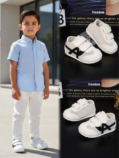 1 đôi giày thể thao trẻ em màu đen, size nhỏ, phối đen trắng, kiểu dáng chữ A bằng da và lưới, chất liệu PU mềm mại thoáng khí, thiết kế khóa dán đôi cổ điển, mũi tròn chống trượt, giày dễ thương, phù hợp cho bé trai và bé gái từ 1-12 tuổi, đi hàng ngày và chạy bộ, mẫu mới mùa xuân/hè.