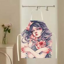 1pc Beautiful Woman Graphic Apron, Creative Funny Fashion Print Home Cleaning Apron, Easy To Wash Kitchen Cooking Apron, Innovative Home Apron - Multicolor - View 6
