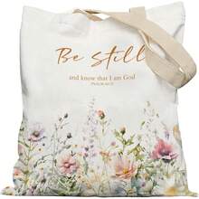 Christian Floral Tote Bag, Be Still And Know That I Am God Psalm 46:10 Bible Verse Canvas Tote Bags, Christian Gifts For Women, Wildflower Religious Reusable Grocery Shopping Bag - 1 - View 1