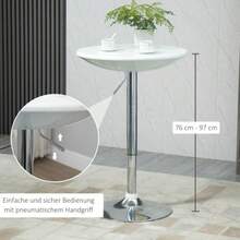 Modern Bar Table, Dining/Desk Table, Adjustable Height, Metal, ABS Finish, White, Ø61 X 76-97 Cm, For Kitchen And Living Room