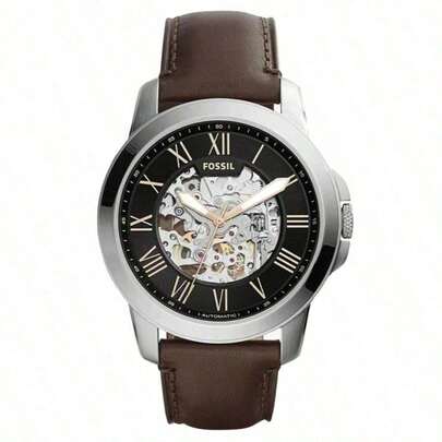  Fossil Men's Automatic Mechanical Leather Three-Hand Watch, Stainless Steel Case/Scratch-Resistant Glass Lens ME3111/ME3100/ME3101/ME3102