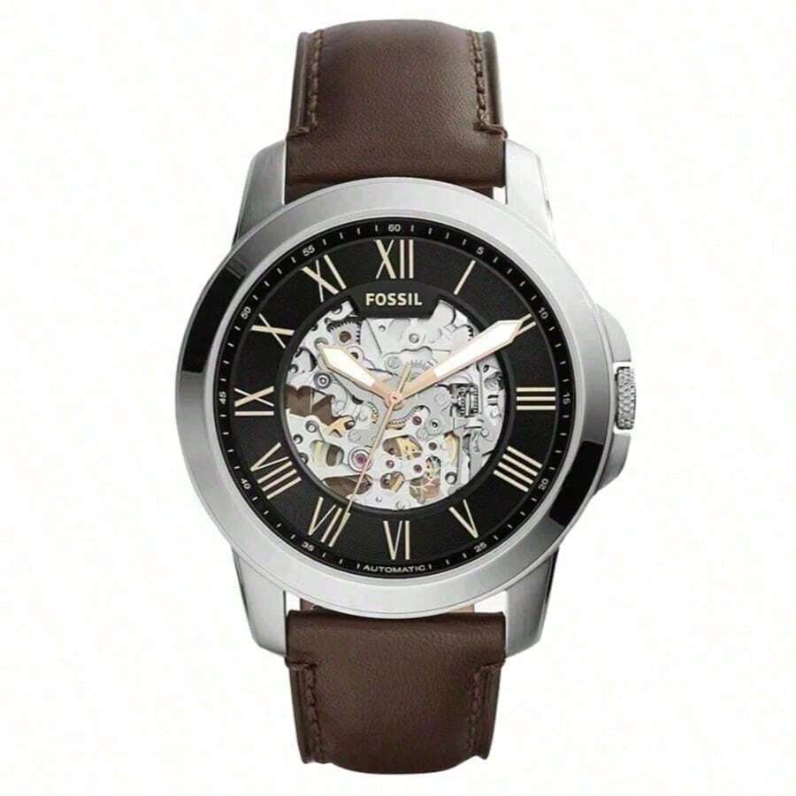 Fossil Men's Automatic Mechanical Leather Three-Hand Watch, Stainless Steel Case/Scratch-Resistant Glass Lens ME3111/ME3100/ME3101/ME3102 - Brown - View 1