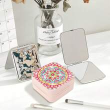 1件装DIY曼陀罗花卉主题钻石画女士旅行首饰盒，迷你首饰旅行收纳盒，戒指项链PU皮革收纳盒，女士必备，派对或节日生日礼物 - 單件 - 查看 15