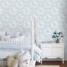 1 Roll French Light Blue Floral Self-Adhesive Wallpaper - Peel And Stick, Removable, European Palace Style Floral, Suitable For Living Room, Bedroom, Dining Room, TV Background Wall, Home Decor, Cabinet, Bookshelf, Furniture Renovation, 17.32in Wide, Renter-Friendly, Home DIY Decor, Holiday Atmosphere Wallpaper, Valentine's Day, Ramadan - Flowers - View 5