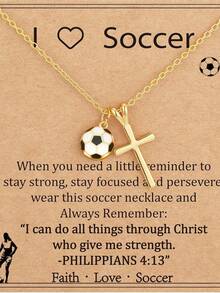 时尚奢华百搭优雅篮球、排球、十字架、足球、橄榄球吊坠项链，适合旅行、聚会、派对、新年、情人节、母亲节、斋月及各种节日佩戴。 - 金色 - 查看 4