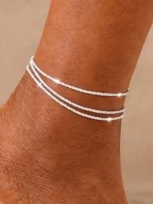 1 chiếc vòng chân dây xích lấp lánh sang trọng, tối giản, đa năng, phù hợp cho sử dụng hàng ngày, đi nghỉ mát, dự đám cưới, dự tiệc. - Bạc - Xem 7