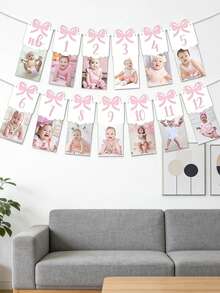 Bộ 12 chiếc banner ảnh hình nơ màu hồng, dây trang trí chữ cái tự làm cho tiệc mừng em bé. - Hồng - Xem 4