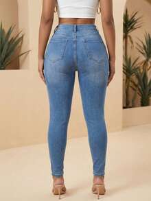 Women's High Waist Distressed Stretchy Skinny Jeans Retro Casual Outing Denim Pants With Bold Ripped Details - Rửa nhẹ - Xem 2