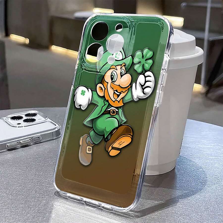 Diversión del Día de San Patricio con duendes. Esta elegante funda es compatible con los modelos  17, 16, 15, 14 Pro Max, 13, 12, 11, XR y XS Plus. Fabricada en silicona TPU, ofrece protección contra golpes y caídas, además de una sensación superior. Es un regalo ideal para familiares, amigos y seres queridos, y una opción perfecta para San Valentín.fundas para ,fundas,accesorios para celular,fundas para celular,fundas para  13,funda  13,funda  16,funda  17 pro max,funda  15,fundas para  16,fundas  11,fundas ,Duende,Trébol,cerveza,Día de San Patricio - transparente - Ver 1