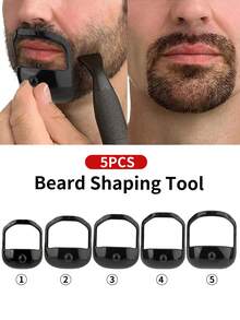 Men's 5-Piece Beard Modeling Tool Goatee Modeling Template ABS Material Beard Trimming Print Beard Outline Can Draw Various Beard Styles, Such As Curved Or Straight Cheek Lines, Goatee And Beard Trimming Shaving Set, Saving Time. - Multicolor - View 1