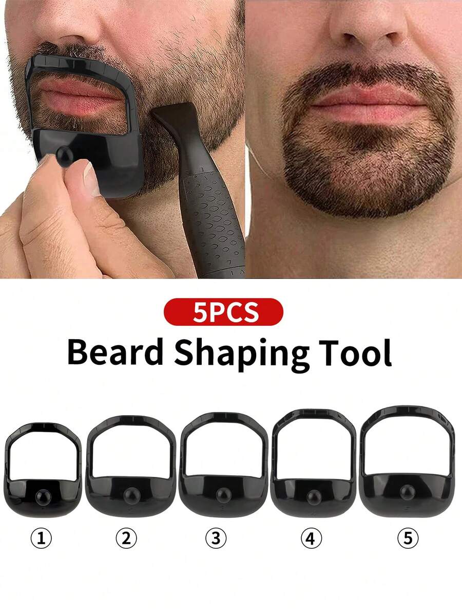 Men's 5-Piece Beard Modeling Tool Goatee Modeling Template ABS Material Beard Trimming Print Beard Outline Can Draw Various Beard Styles, Such As Curved Or Straight Cheek Lines, Goatee And Beard Trimming Shaving Set, Saving Time. - Multicolor - View 1