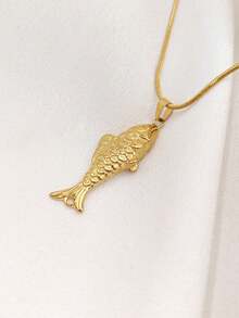 1件钛钢极简鱼形吊坠项链，时尚设计，百搭日常佩戴，夏季海滩风，价格实惠 - 魚 - 查看 4