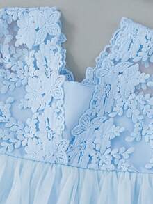 Baby Girl 0-2 Years Old Light Blue Lace Dress Set, Flower Girl Wedding Dress, Birthday Party Tulle Dress Set - Blue - View 5