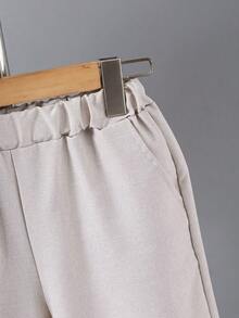 2pcs/Set Boys' Casual Outfit, Fashionable & Versatile Short Sleeve Tee And Shorts, Comfortable Summer Wear, Suitable For 8-12 Years Old Boys, Ideal For Daily And Outdoor Wear, Perfect Choice For Ramadan - Beige - View 6