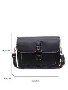 Bolso de hombro cuadrado acolchado de unicolor clásico para mujer, con solapa de lana, bolsa organizadora de lápiz labial retro de cuero PU, billetera cuadrada con correa ajustable, bolso para uso al aire libre - Negro - Ver 2