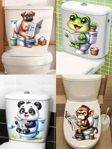 1 Pc Home Decorations Funny Newspaper Dog Toilet Sticker - Self-Adhesive Bathroom Wall Sticker, Ceramic, Valentine Day Decoration, Stickers, Wall Decal, Vinyl Decal Home Decorations, Spring Decoration Items Refresh Your Home Bathroom Decor Fall Decor - Multicolor - View 1