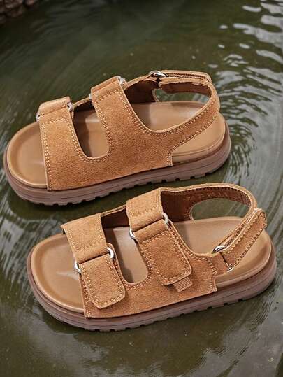 1 Pair Children's Flat Non-Slip Adjustable Strap Sports Sandals, Fashion Versatile Beach Shoes For Girls